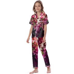 Pink Flower Kids  Satin Short Sleeve Pajamas Set by artworkshop