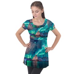 Amazing Aurora Borealis Colors Puff Sleeve Tunic Top by B30l