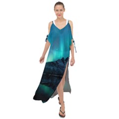 Aurora Borealis Mountain Reflection Maxi Chiffon Cover Up Dress by B30l