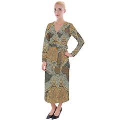 Vintage World Map Travel Geography Velvet Maxi Wrap Dress by B30l