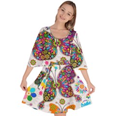 Butterflies Abstract Colorful Floral Flowers Vector Velour Kimono Dress by B30l