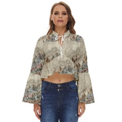 Mountain View Mountain Top Infographics Map Boho Long Bell Sleeve Top by B30l