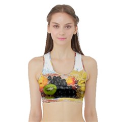 Variety Of Fruit Water Berry Food Splash Kiwi Grape Sports Bra With Border by B30l