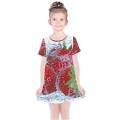 Red Strawberries Water Squirt Strawberry Fresh Splash Drops Kids  Simple Cotton Dress by B30l