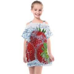 Red Strawberries Water Squirt Strawberry Fresh Splash Drops Kids  One Piece Chiffon Dress by B30l