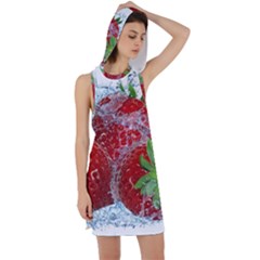 Red Strawberries Water Squirt Strawberry Fresh Splash Drops Racer Back Hoodie Dress by B30l