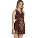 Vector Gold Ornament Pattern Seamless Damask Sleeveless High Waist Mini Dress View3