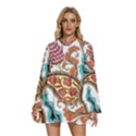 Flowers Pattern Texture White Background Paisley Round Neck Long Sleeve Bohemian Style Chiffon Mini Dress View1