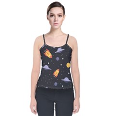 Cosmos Rockets Spaceships Ufos Velvet Spaghetti Strap Top by Cowasu