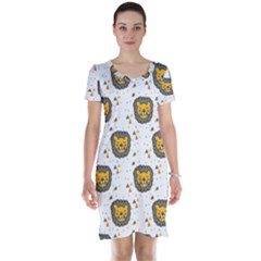 Lion Heads Pattern Design Doodle Short Sleeve Nightdress by Cowasu