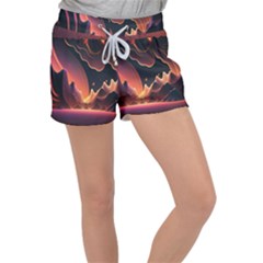 Fire Flame Burn Hot Heat Light Burning Orange Women s Velour Lounge Shorts by Cowasu