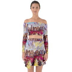 New York Skyline Manhattan City Off Shoulder Top With Skirt Set by Cowasu