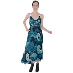 Waves Ocean Sea Abstract Whimsical Abstract Art Tie Back Maxi Dress by Cowasu