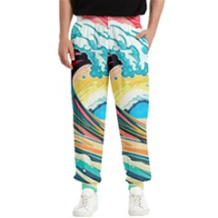 Ai Generated Waves Ocean Sea Tsunami Nautical Blue Sea (2) Men s Elastic Waist Pants by Cowasu