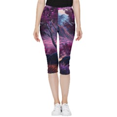 Landscape Landscape Painting Purple Purple Trees Inside Out Lightweight Velour Capri Leggings  by Cowasu