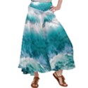 Ai Generated Waves Ocean Sea Tsunami Nautical Blue Sea Women s Satin Palazzo Pants View1