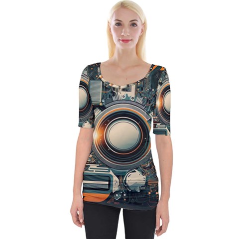 Illustrations Technology Robot Internet Processor Wide Neckline Tee by Cowasu