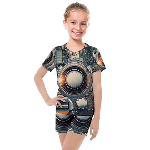 Illustrations Technology Robot Internet Processor Kids  Mesh Tee And Shorts Set by Cowasu