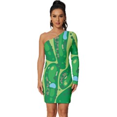 Golf Course Par Golf Course Green Long Sleeve One Shoulder Mini Dress by Cowasu