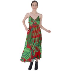 Leaves Leaf Nature Pattern Red Green Tie Back Maxi Dress by Cowasu