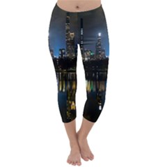 New York Night Central Park Skyscrapers Skyline Capri Winter Leggings  by Cowasu