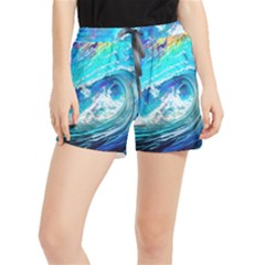 Tsunami Waves Ocean Sea Nautical Nature Water Painting Women s Runner Shorts by Cowasu