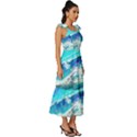 Tsunami Waves Ocean Sea Nautical Nature Water Painting Tie-Strap Tiered Midi Chiffon Dress View3