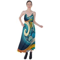 Waves Wave Ocean Sea Abstract Whimsical Abstract Art Tie Back Maxi Dress by Cowasu