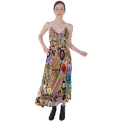 Multicolored Doodle Art Wallpaper Tie Back Maxi Dress by Cowasu