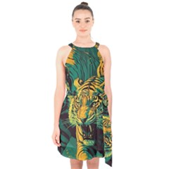 Tiger Halter Collar Waist Tie Chiffon Dress by danenraven