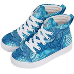 Ocean Waves Sea Abstract Pattern Water Blue Kids  Hi-top Skate Sneakers by danenraven