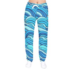 Pattern Ocean Waves Blue Nature Sea Abstract Women Velvet Drawstring Pants by danenraven