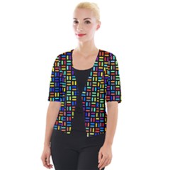 Geometric Colorful Square Rectangle Cropped Button Cardigan by Bangk1t