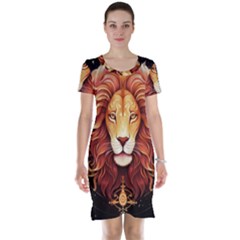 Lion Star Sign Astrology Horoscope Short Sleeve Nightdress by Bangk1t