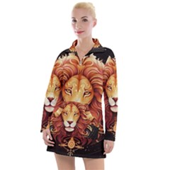 Lion Star Sign Astrology Horoscope Women s Long Sleeve Casual Dress by Bangk1t