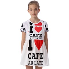 I Love Cafe Au Late Kids  Short Sleeve Pinafore Style Dress by ilovewhateva