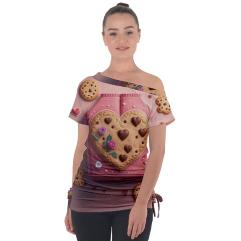 Cookies Valentine Heart Holiday Gift Love Off Shoulder Tie-up Tee by Ndabl3x