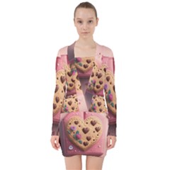 Cookies Valentine Heart Holiday Gift Love V-neck Bodycon Long Sleeve Dress by Ndabl3x