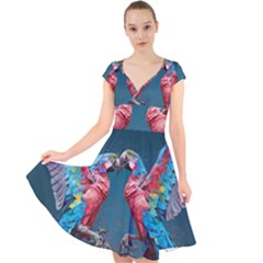 Birds Parrots Love Ornithology Species Fauna Cap Sleeve Front Wrap Midi Dress by Ndabl3x