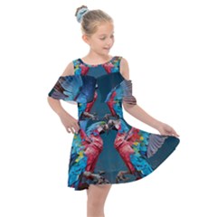 Birds Parrots Love Ornithology Species Fauna Kids  Shoulder Cutout Chiffon Dress by Ndabl3x