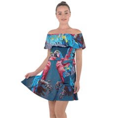 Birds Parrots Love Ornithology Species Fauna Off Shoulder Velour Dress by Ndabl3x