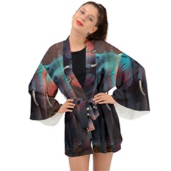 Elephant Tusks Trunk Wildlife Africa Long Sleeve Kimono by Ndabl3x