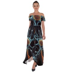 Organism Neon Science Off Shoulder Open Front Chiffon Dress by Ndabl3x