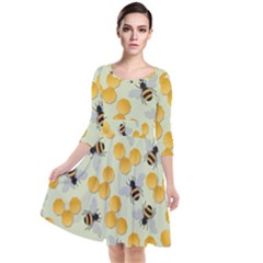 Honey Bee Bees Pattern Quarter Sleeve Waist Band Dress by Ndabl3x