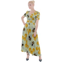 Honey Bee Bees Pattern Button Up Short Sleeve Maxi Dress by Ndabl3x