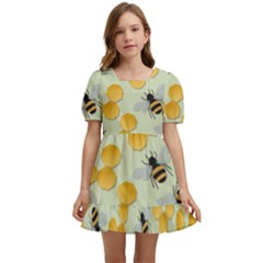 Honey Bee Bees Pattern Kids  Short Sleeve Dolly Dress by Ndabl3x