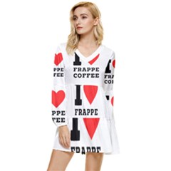 I Love Frappe Coffee Tiered Long Sleeve Mini Dress by ilovewhateva