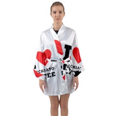 I Love Macchiato Coffee Long Sleeve Satin Kimono by ilovewhateva