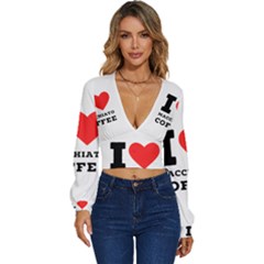 I Love Macchiato Coffee Long Sleeve Deep-v Velour Top by ilovewhateva