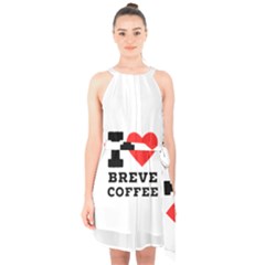 I Love Breve Coffee Halter Collar Waist Tie Chiffon Dress by ilovewhateva